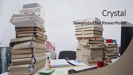  Presentation with files - Audience pleasing presentation design consisting of archive moving - stacks of paper files backdrop and a  colored foreground