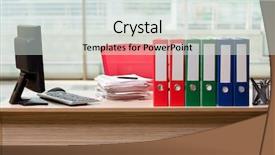  Presentation with archive - Audience pleasing slide deck consisting of archive tape - office binders on the desk backdrop and a soft green colored foreground