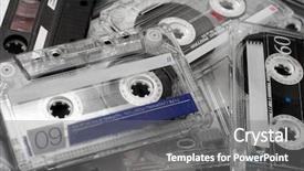  Presentation with audio - Presentation theme having archive tape - pile of old audio cassettes background and a gray colored foreground
