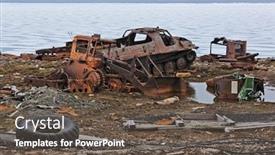  Presentation with environmental pollution - Beautiful slide deck featuring hazardous waste barrel toxic - arctic coast pollution - global backdrop and a dark gray colored foreground