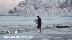  Presentation with surfing - Amazing PPT layouts having arctic-surfer-going-by-beach backdrop and a gray colored foreground