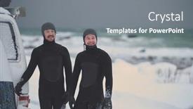  Presentation with surfing - Cool new PPT theme with arctic-surfers-in-wetsuit backdrop and a gray colored foreground