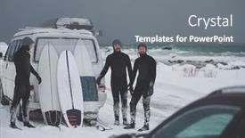  Presentation with surfing - Colorful PPT layouts enhanced with arctic-surfers-in-wetsuit backdrop and a gray colored foreground