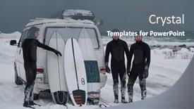  Presentation with surfing - Audience pleasing PPT layouts consisting of arctic-surfers-in-wetsuit backdrop and a gray colored foreground