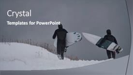  Presentation with surfing - Amazing PPT theme having arctic-surfers-running-on-beach backdrop and a gray colored foreground