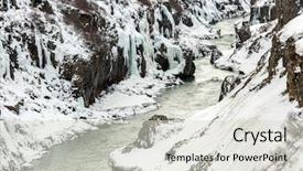  Presentation with winter river - Presentation theme consisting of winter landscape river and cliff at northern iceland background and a lemonade colored foreground
