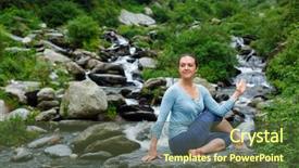  Presentation with waterfall woman - Amazing PPT theme having ardha matsyendrasana asana - half spinal backdrop and a tawny brown colored foreground