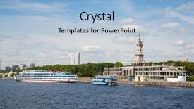  Presentation with polution ships - Beautiful slide deck featuring are at berth northern river backdrop and a  colored foreground