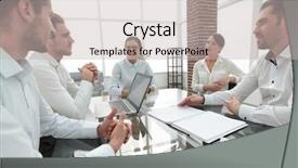  Presentation with partners - Beautiful PPT theme featuring are discussing a new contract backdrop and a  colored foreground