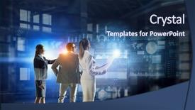  Presentation with team - Beautiful slide set featuring are one team mixed media backdrop and a navy blue colored foreground