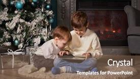  Presentation with black children computer - Colorful PPT theme enhanced with are sitting near christmas tree backdrop and a violet colored foreground