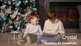  Presentation with black children computer - Slide set consisting of are sitting near christmas tree background and a  colored foreground