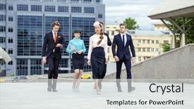  Presentation with people street - Slide deck featuring are walking down the street background and a  colored foreground