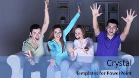  Presentation with friends - Cool new presentation with are watching tv at home backdrop and a light blue colored foreground