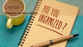  Presentation with spiral notebook - Beautiful PPT theme featuring are-you-organized-handwriting backdrop and a gold colored foreground