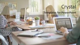  Presentation with area - PPT theme having area - businesswomen working in co-working space background and a soft green colored foreground