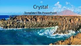  Presentation with caves - Beautiful PPT theme featuring coastal area - impressive los hervideros lava's caves backdrop and a light blue colored foreground
