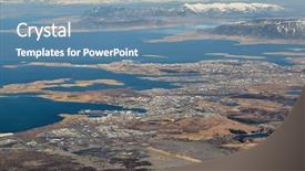  Presentation with landing plane at an airport - PPT theme with area viewed from a land background and a seafoam green colored foreground