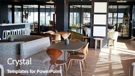  Presentation with business casual - Slide deck having areas - furniture in the eating background and a violet colored foreground