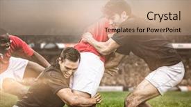  Presentation with rugby players - Colorful slide deck enhanced with arena against rugby players backdrop and a coral colored foreground