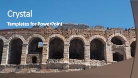 Presentation with roman - Presentation design with arena di verona roman amphitheatre background and a teal colored foreground