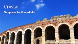  Presentation with amphitheater - Slides with arena of verona world heritage i-iii century - roman amphitheater background and a cobalt blue colored foreground