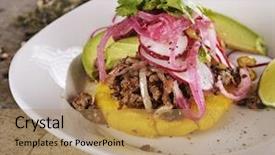  Presentation with ground beef - Slide deck consisting of arepas-fried-cornmeal-patties background and a coral colored foreground