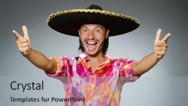  Presentation with mexican - Slides featuring argentian - young mexican man wearing sombrero background and a light gray colored foreground