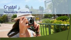  Presentation with airplane taking off sky in - Slide set consisting of argentina attraction - tourist taking picture in plaza background and a  colored foreground