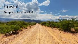  Presentation with beautiful nature in twilight - Audience pleasing slide deck consisting of argentina gravel road among cactus backdrop and a light blue colored foreground