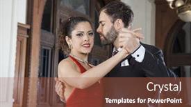 Presentation with tango - PPT theme with argentine tango dancer performing gentle embrace step with partn background and a red colored foreground