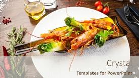  Presentation with modern food - PPT theme enhanced with argentinian-king-prawns-glazed-lime background and a sky blue colored foreground