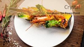  Presentation with modern food - Slide set featuring argentinian-king-prawns-glazed-lime background and a yellow colored foreground