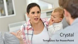  Presentation with little man baby - Slide deck featuring argue - man and woman arguing background and a light gray colored foreground