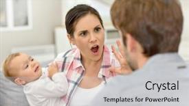  Presentation with little man baby - Slide deck enhanced with argue - man and woman arguing background and a light gray colored foreground