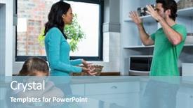  Presentation with sad child - Beautiful PPT theme featuring argue - sad child listening to parents backdrop and a light blue colored foreground