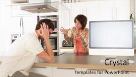  Presentation with personal - Audience pleasing theme consisting of arguement - young couple discussing personal finances backdrop and a coral colored foreground