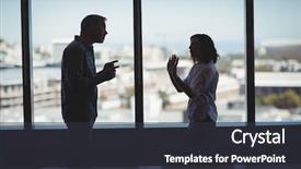  Presentation with retro of window - Presentation theme consisting of argument - couple arguing near the window background and a dark gray colored foreground