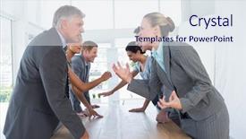  Presentation with team - Slide deck with argument - irritated business team arguing background and a sky blue colored foreground