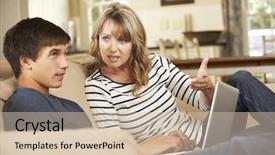  Presentation with teenage - Beautiful PPT theme featuring argument - mother and teenage son arguing backdrop and a soft green colored foreground