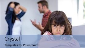  Presentation with sad girl - PPT theme with argument - sad girl hearing her parents background and a light blue colored foreground
