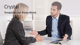  Presentation with team meeting - Cool new slides with argument - successful business team or costumer backdrop and a soft green colored foreground