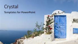  Presentation with greek - Beautiful PPT theme featuring arhitecture - door to nowhere one backdrop and a light blue colored foreground