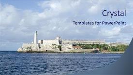  Presentation with puerto rico spanish fort - Slide deck featuring arhitecture - lighthouse at el morro cabana background and a light blue colored foreground