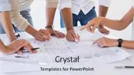  Presentation with team working together - Colorful presentation design enhanced with arhitecture career - casual architecture team working together backdrop and a sky blue colored foreground