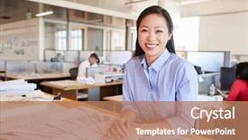  Presentation with architect - Presentation theme having arhitecture career - female asian architect smiling background and a coral colored foreground