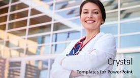  Presentation with healthcaretechnology healthcare - Beautiful presentation featuring arhitecture career - smiling hispanic female healthcare worker backdrop and a sky blue colored foreground