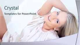  Presentation with double down - Amazing slides having arising - beautiful woman lying down backdrop and a sky blue colored foreground