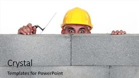  Presentation with workers compensation - Amazing slide deck having arising - workers peeking behind wall backdrop and a light gray colored foreground