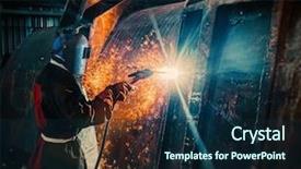  Presentation with welding - Cool new slide set with ark - african worker welding a gigantic backdrop and a navy blue colored foreground